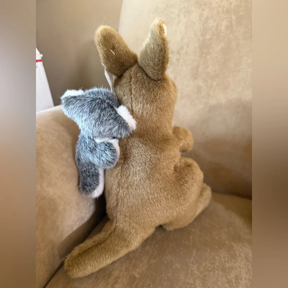 Charming Kangaroo and Joey Plush Toy - Tan and White